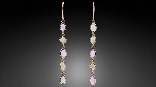 Figure 4. Earrings featuring diamond slices and rose-cut rubies. Photo by Mimi Travis. Figure 4. Earrings featuring diamond slices and rose-cut rubies. Photo by Mimi Travis.