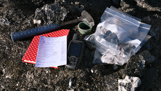 Expedition tools and bagged gem samples Expedition tools and bagged gem samples
