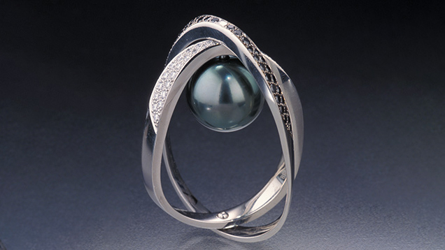 Platinum, Diamond and Black Pearl Ring Platinum, Diamond and Black Pearl Ring