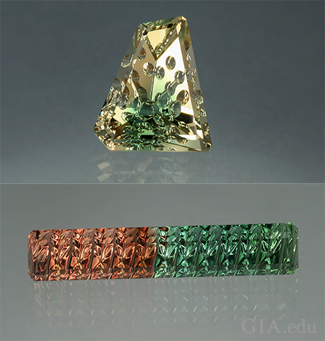 Sunstone and tourmaline cut